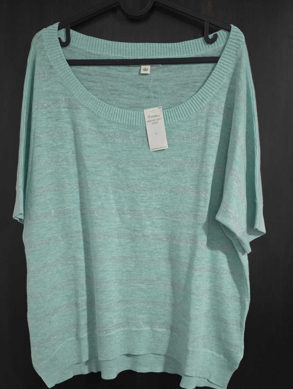 NWT Banana Republic Mint-Aqua W/Metallic Silver Stripe Scoop Neck Knit